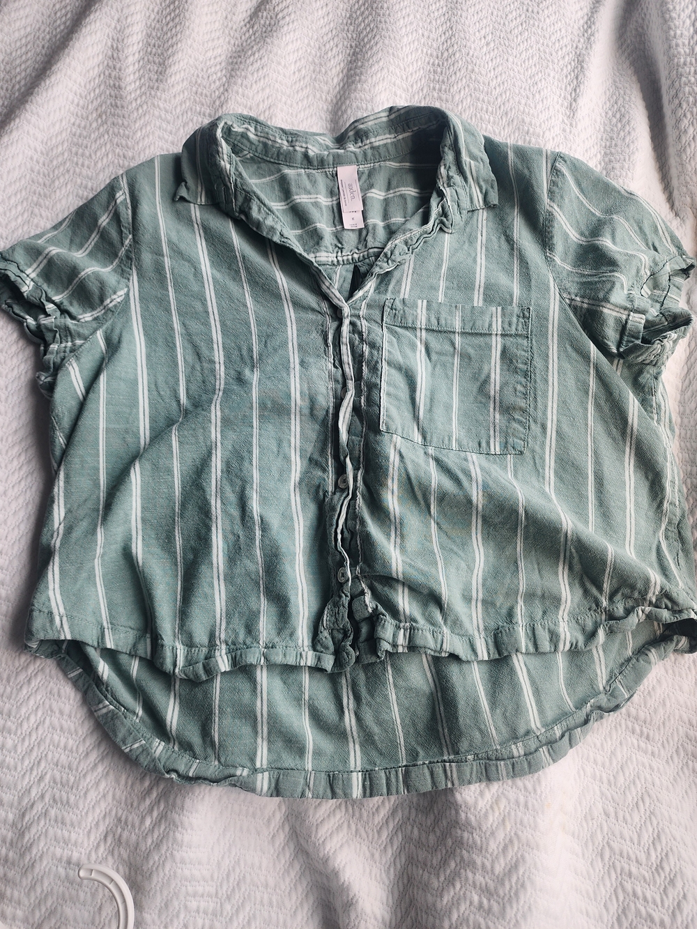 Auden Seafoam Green & White Striped Short-Sleeve Button-Up Shirt